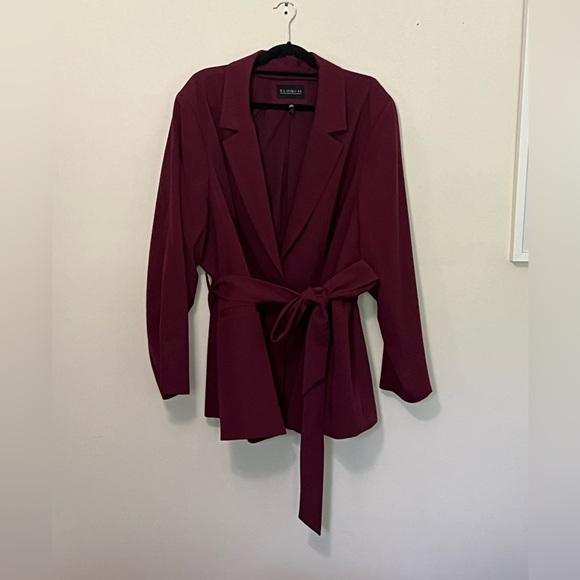 ELOQUII Burgundy Belted Blazer | Size 28 - Picture 1 of 7